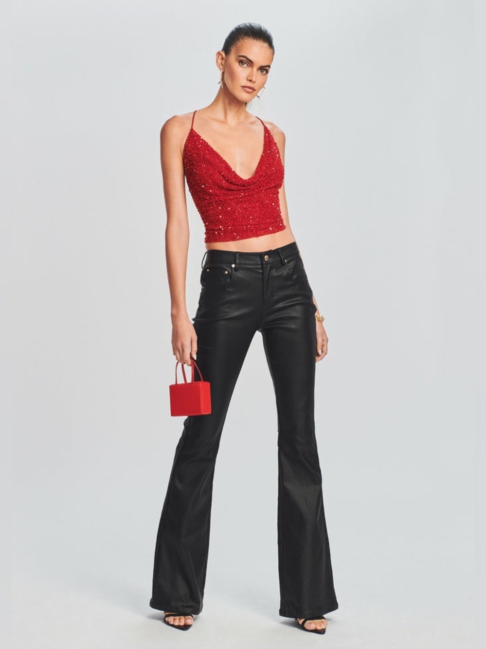 Retrofete Laurel Coated Flare/Wide Leg Pants Black Leather Look 29 Liquid
